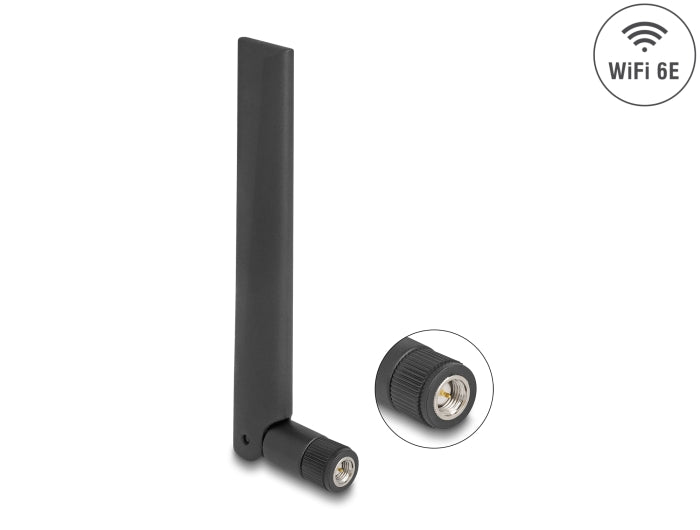 Delock WiFi 6E Antenne SMA Stecker 3 dBi omnidirektional mit Kippgelenk schwarz Delock WiFi 6E Antenne SMA Stecker 3 dBi omnidirektional mit Kippgelenk schwarz
